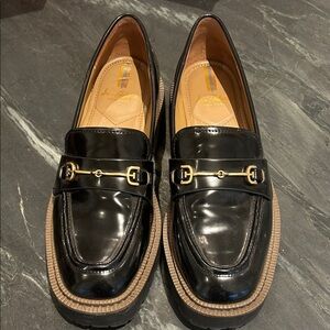 Sam Edelman Black Patent Loafers with Gold Accent